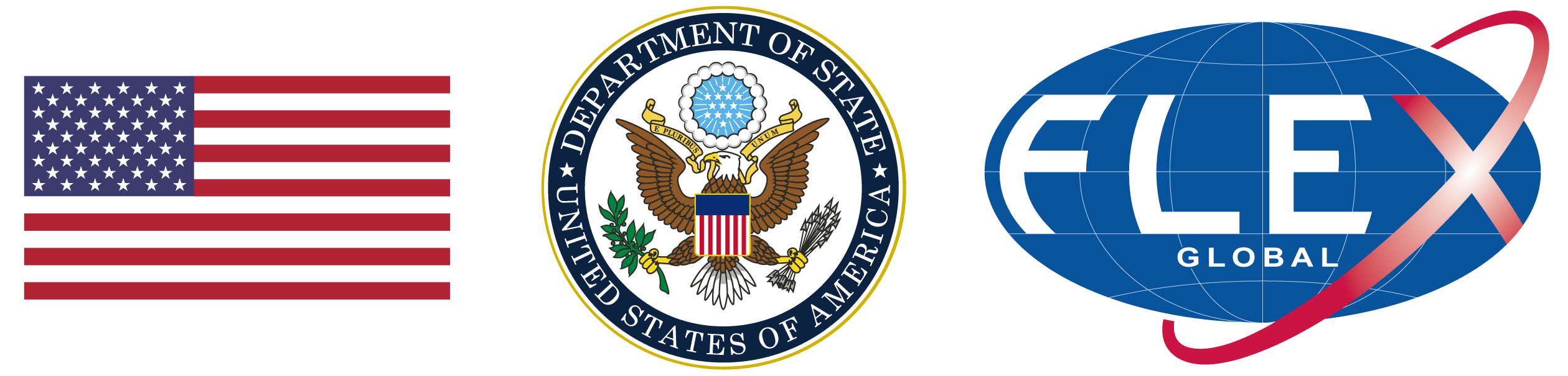 U.S. flag, U.S. Dept of State seal and FLEX Global logo